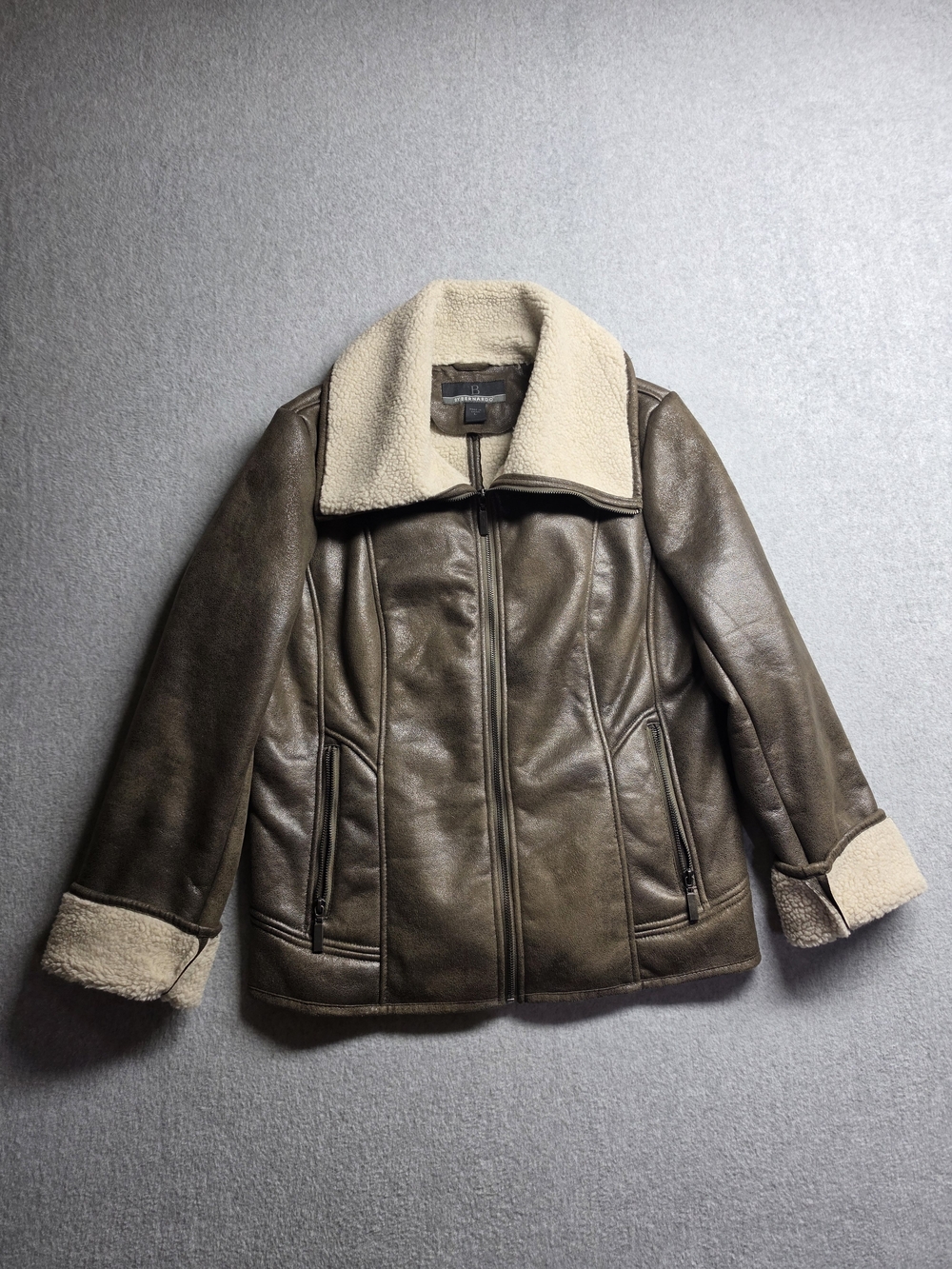 B by BERNARDO Jacket Taupe Zip Poly Sherpa Lined Women's Size Large